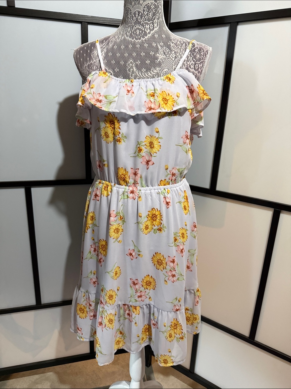 Place Purple Mini Sundress with Yellow Floral Ruffle